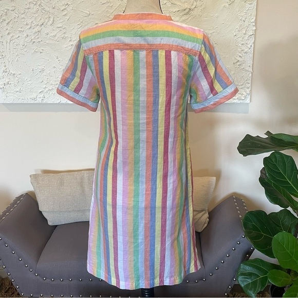 J Crew Women's Rainbow Candy Striped Pockets Linen Blend Dress Sz XXS - Picture 6 of 9